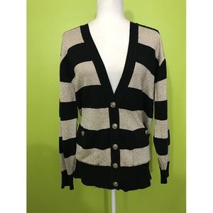Belldini Buttoned Rib Hem Stripe Knit Cardigan 2X